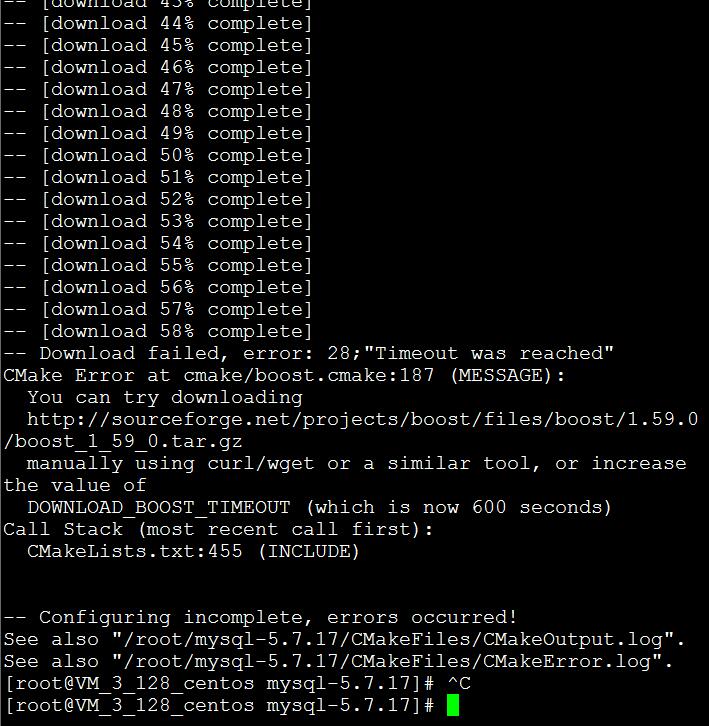  configuring incomplete errors occurre 