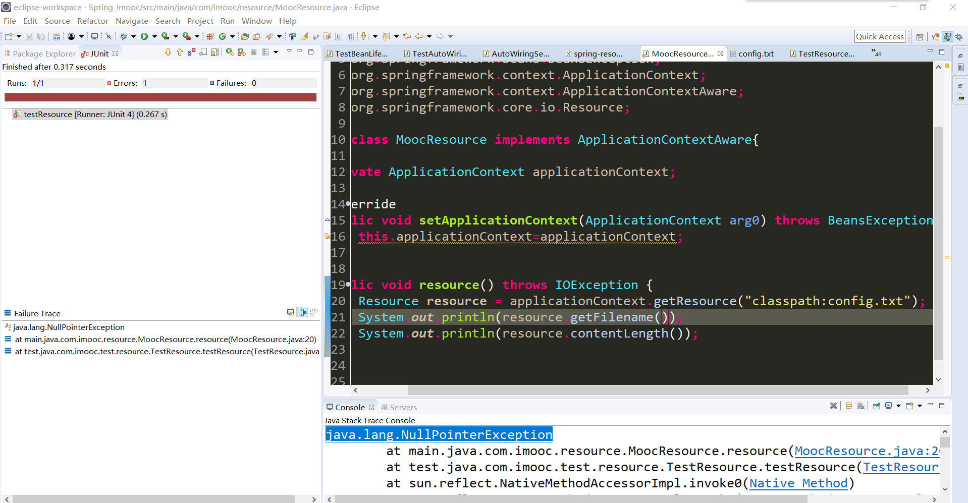 JUnit中发生java.lang.NullPointerException错误或为confi..._慕课猿问