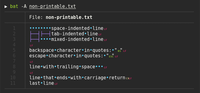 Non-printable character example