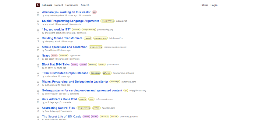 程序员常去的14个顶级开发社区_ Lobsters