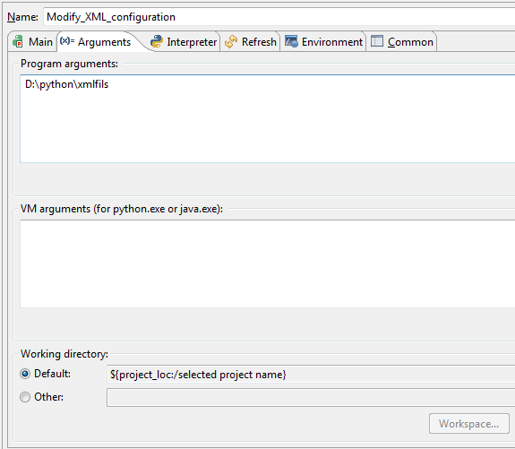 在使用Eclipse+pydev调试python程序时,怎么配置传入参数?_ 图片描述