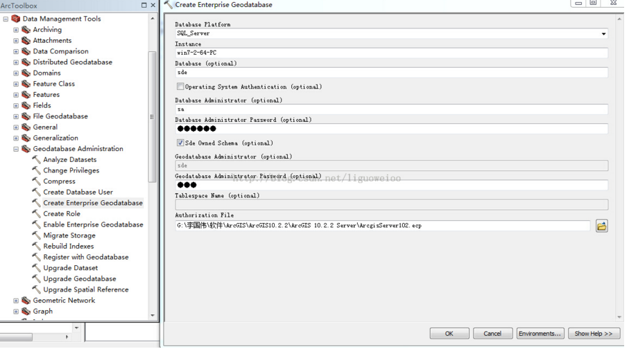 ArcGIS10.2.2Desktop直接连接数据库的具体步骤_ 图片描述