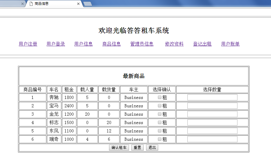 javaweb版本的答答租车系统_ 商品信息