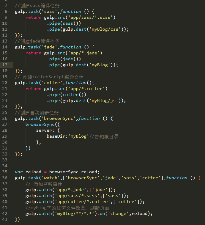 用Gulp创建coffeeScript,jade,sass为基础的自编译自刷新工作流_ 图片描述