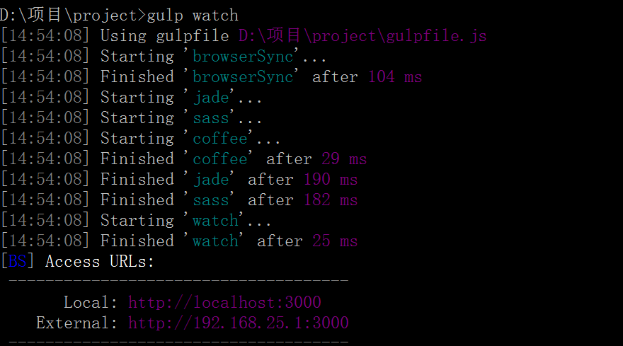 用Gulp创建coffeeScript,jade,sass为基础的自编译自刷新工作流_ 图片描述