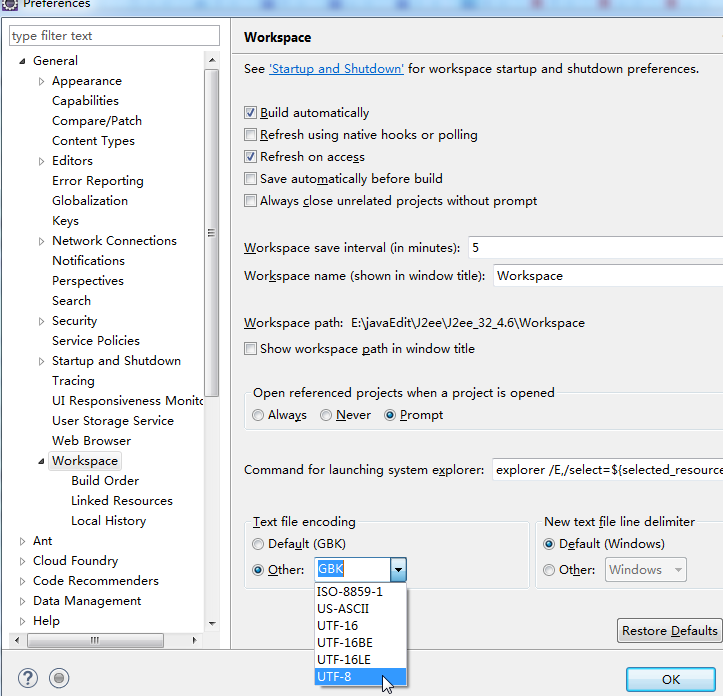 eclipse修改编码格式的方式_ 修改工作空间默认编码