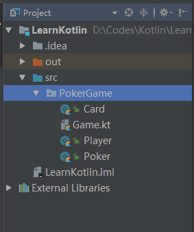 用Kotlin语言重写JAVA入门第三季-简易扑克牌程序_ 项目结构图