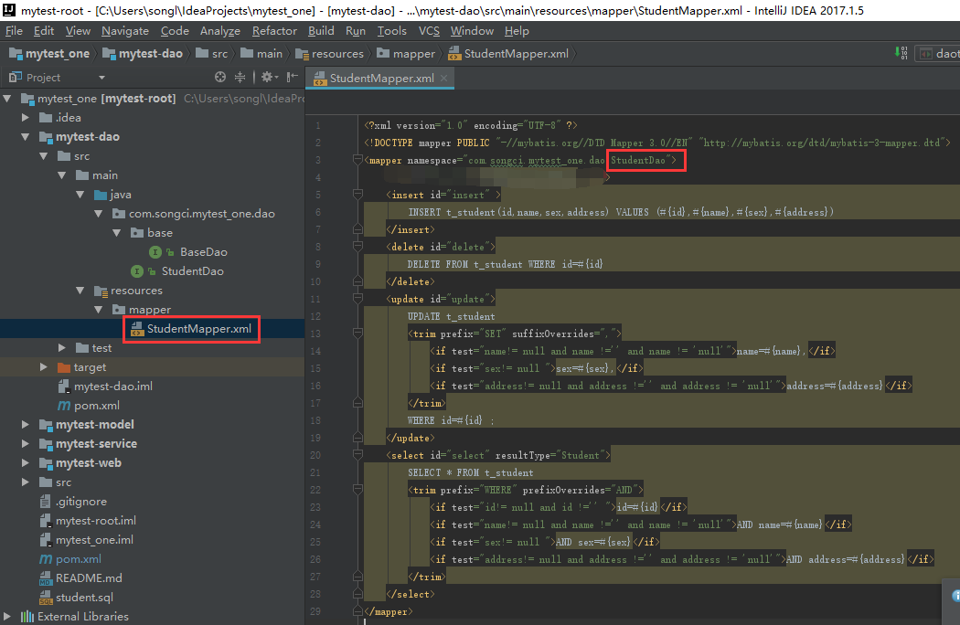 Maven多模块项目搭建+SSM框架整合(二、Dao层添加测试,服务层添加)_ 图片描述