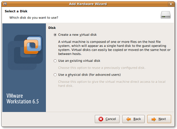 VMware Adding a new disk wizard Fig.03 VMware Adding a new disk wizard