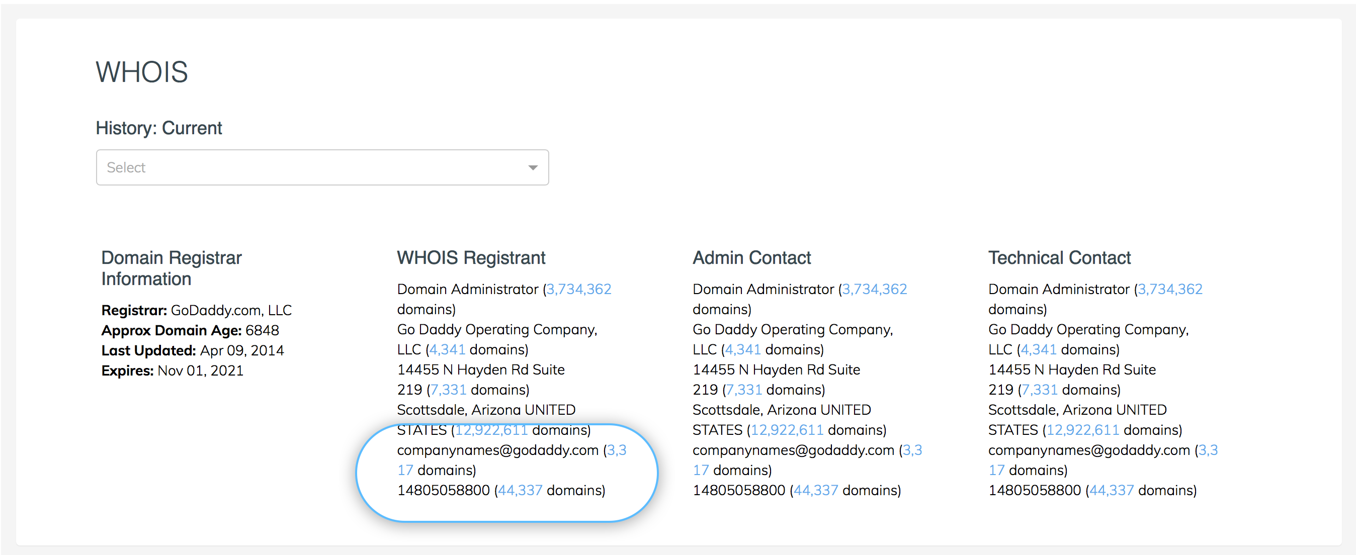 Domain name search results