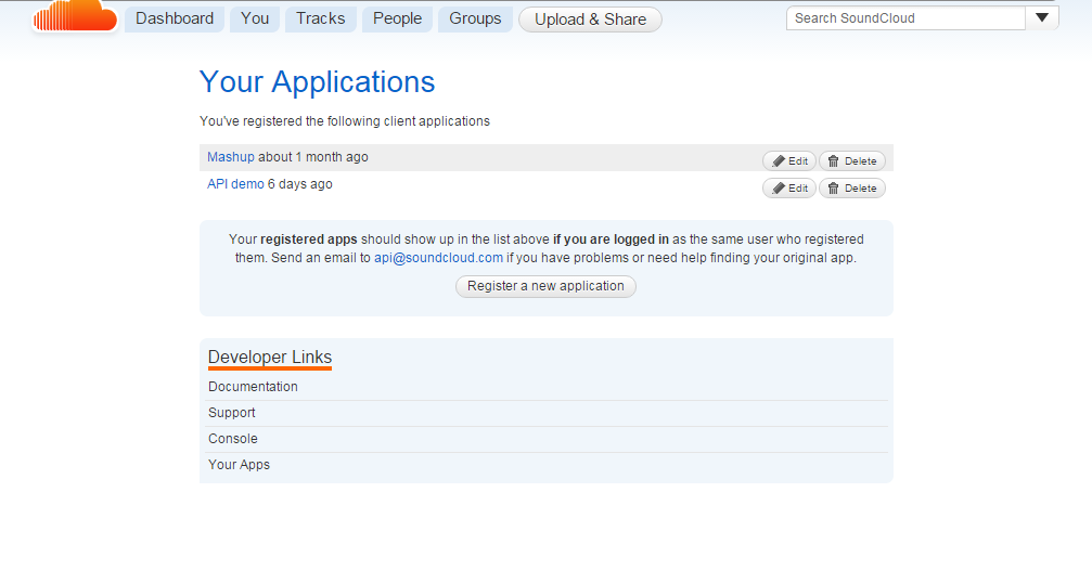 Screenshot of the SoundCloud application dashboard