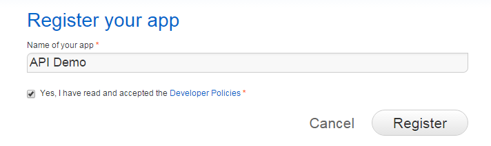 Screenshot of choosing a name for the SoundCloud App