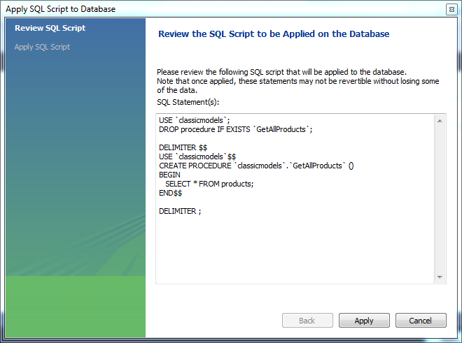 Create MySQL Stored Procedure using MySQL Workbench Step 2 - Review Create MySQL Stored Procedure using MySQL Workbench Step 2 - Review