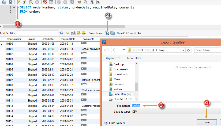 MySQL Export Table to CSV MySQL Export Table to CSV