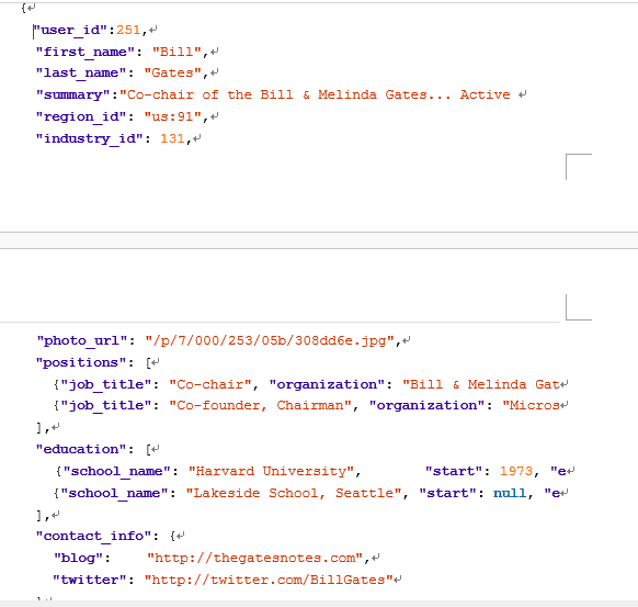 Linkedin档案使JSON模型表示