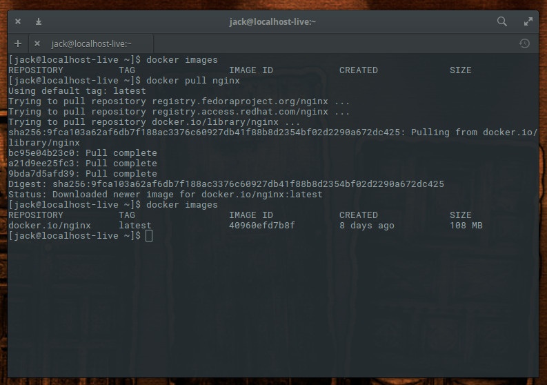 图 2:NGINX 镜像已经被拉取下来了。 图 2:NGINX 镜像已经被拉取下来了。