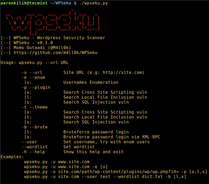 WPSeku WordPress 漏洞扫描帮助 WPSeku WordPress 漏洞扫描帮助