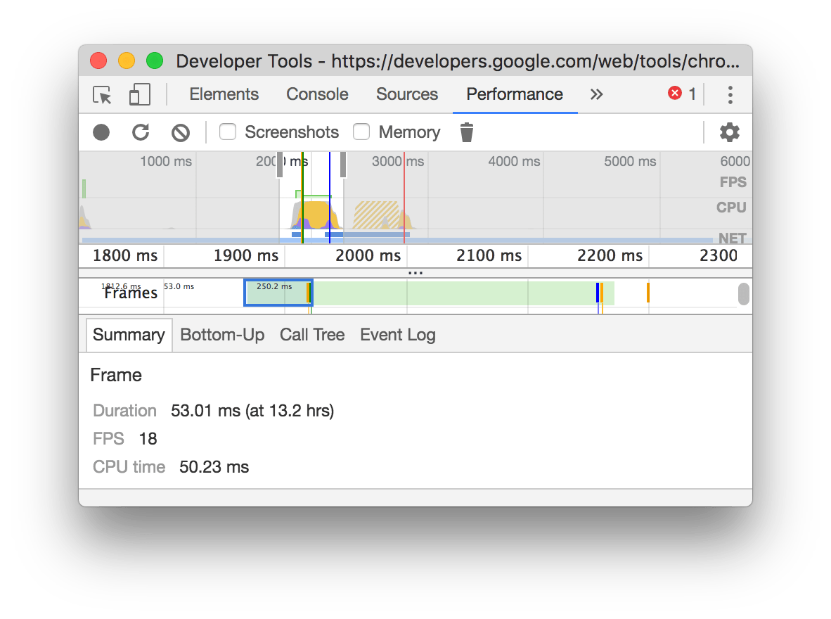 Viewing a frame in the Summary tab