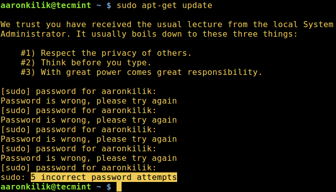 增加 sudo 密码尝试限制次数 增加 sudo 密码尝试限制次数