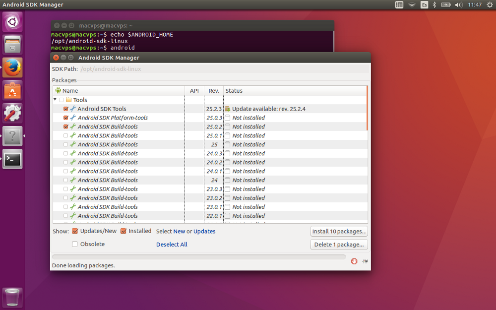 运行 Android SDK Manager 的图形交互界面 运行 Android SDK Manager 的图形交互界面