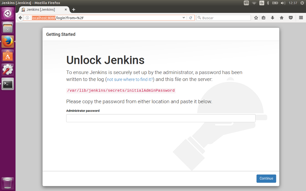 启用安装成功的 Jenkins 服务器。 启用安装成功的 Jenkins 服务器。