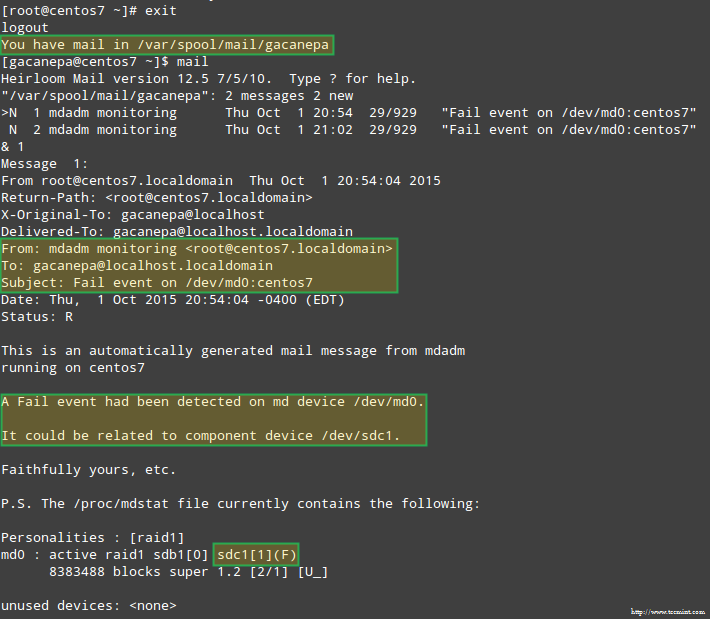 RAID 设备故障时发送邮件警报 RAID 设备故障时发送邮件警报