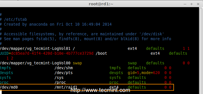 自动挂载 Raid 设备 自动挂载 Raid 设备