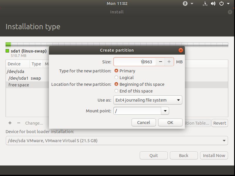 安装 Ubuntu 到根(/)分区