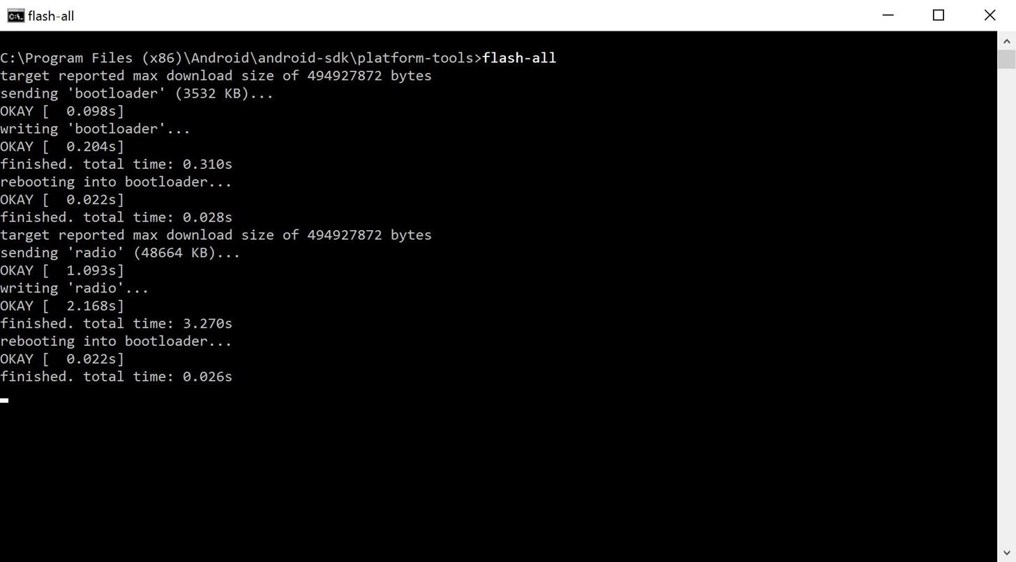 运行 "flash-all" 命令 运行 "flash-all" 命令