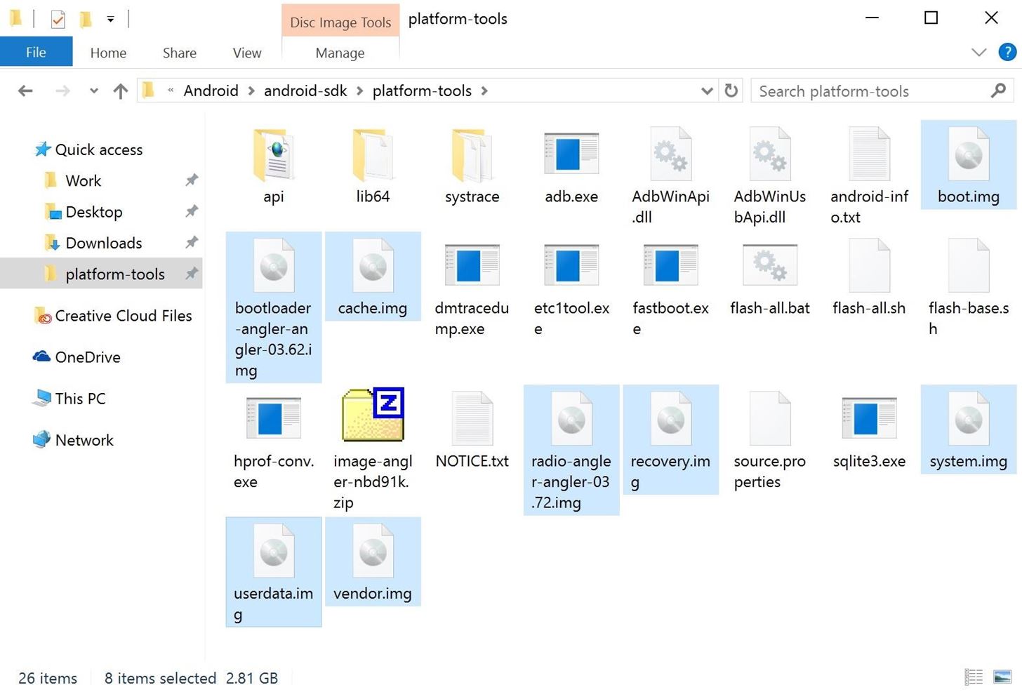 从出厂镜像包解压后的所有文件移至 platform-tools 目录 从出厂镜像包解压后的所有文件移至 platform-tools 目录