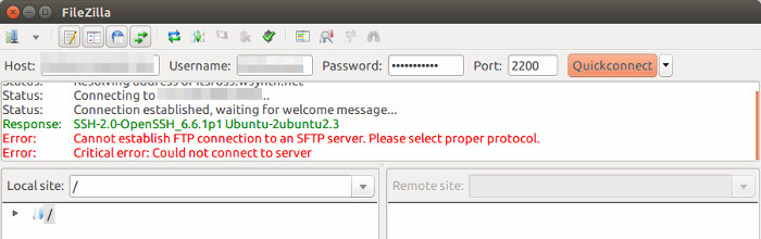 FileZilla Cannot establish FTP connection to an SFTP server
