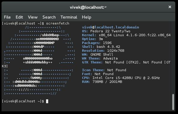 Fedora 上的 Screenfetch