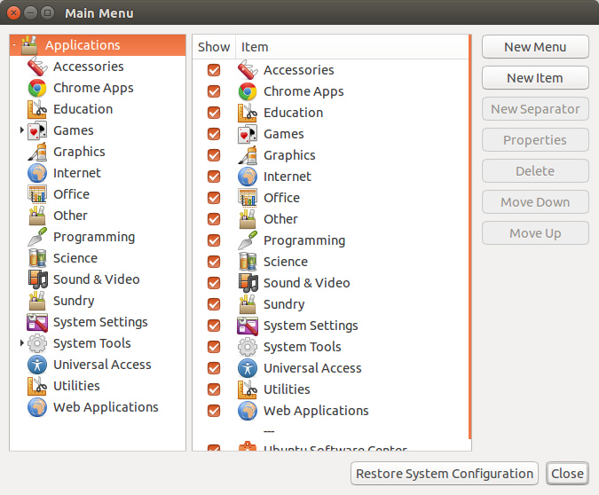 Ubuntu 下的 main menu