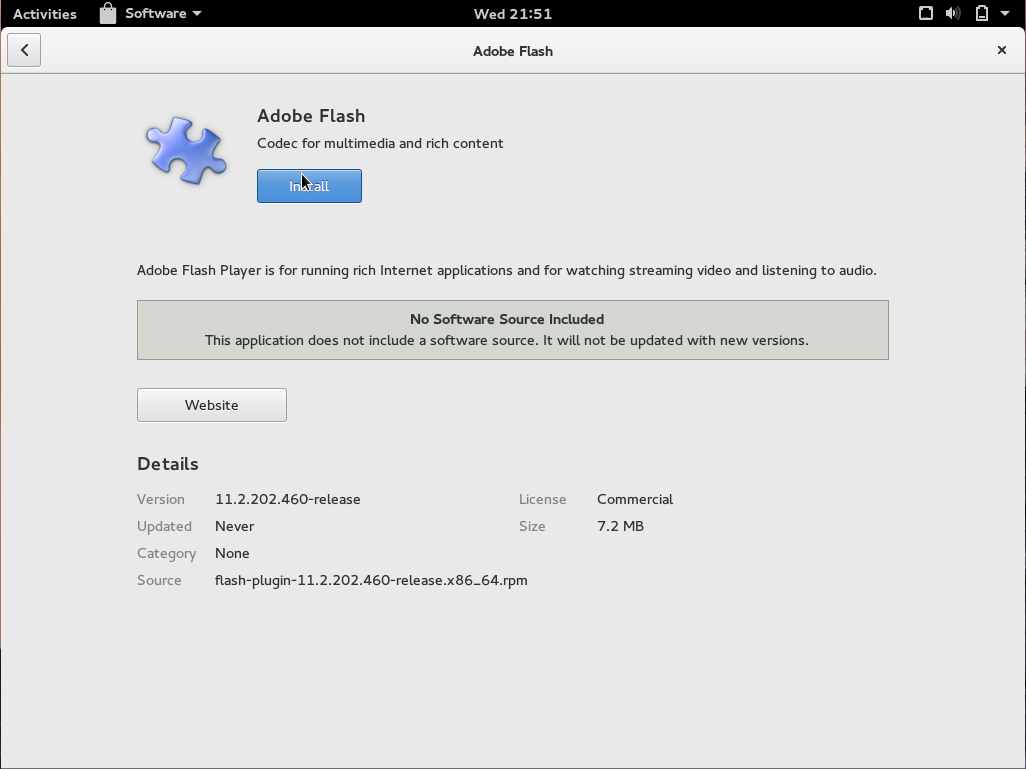 点击“安装”来完成安装Adobe定制RPM的过程 点击“安装”来完成安装Adobe定制RPM的过程