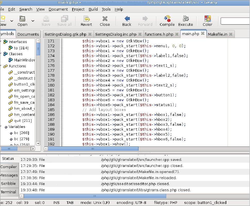 图 3 ： Geany IDE 的 GUI 界面
