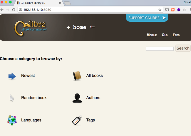 Calibre's client homepage Calibre's client homepage