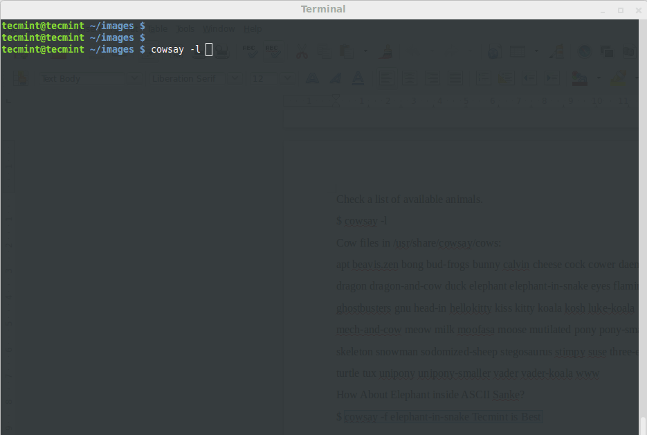 正在运行的 cowsay 命令 正在运行的 cowsay 命令