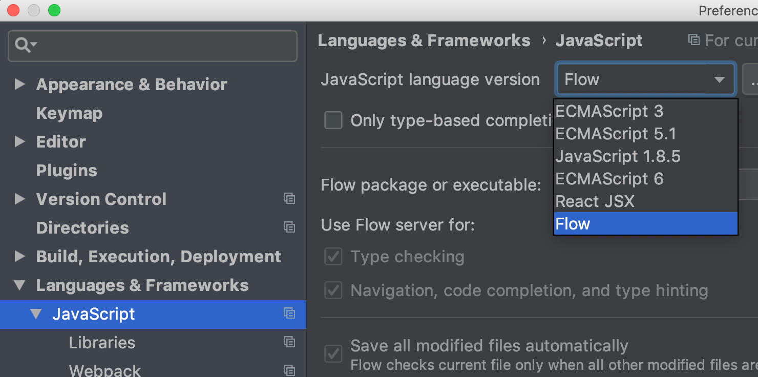WebStorm flow配置