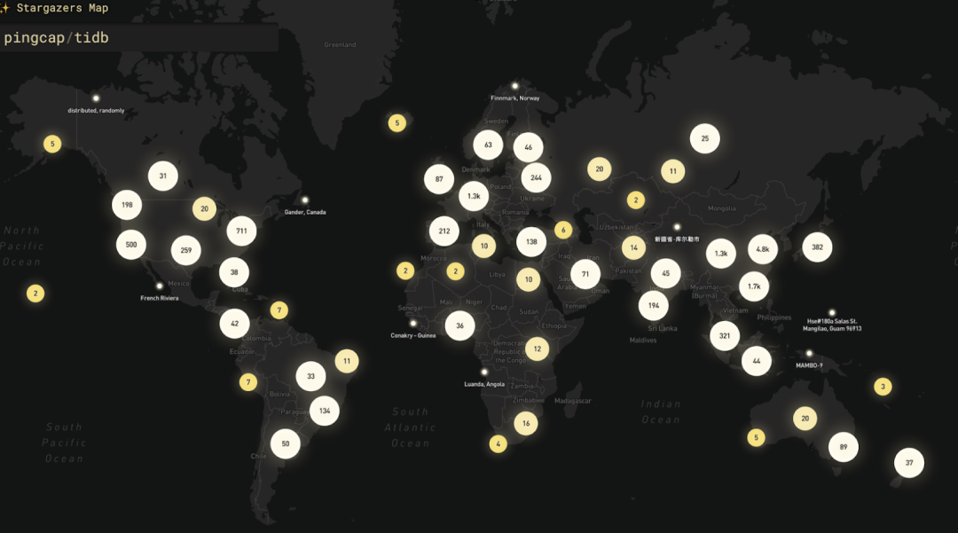 PingCAP 海外的支持者分布
