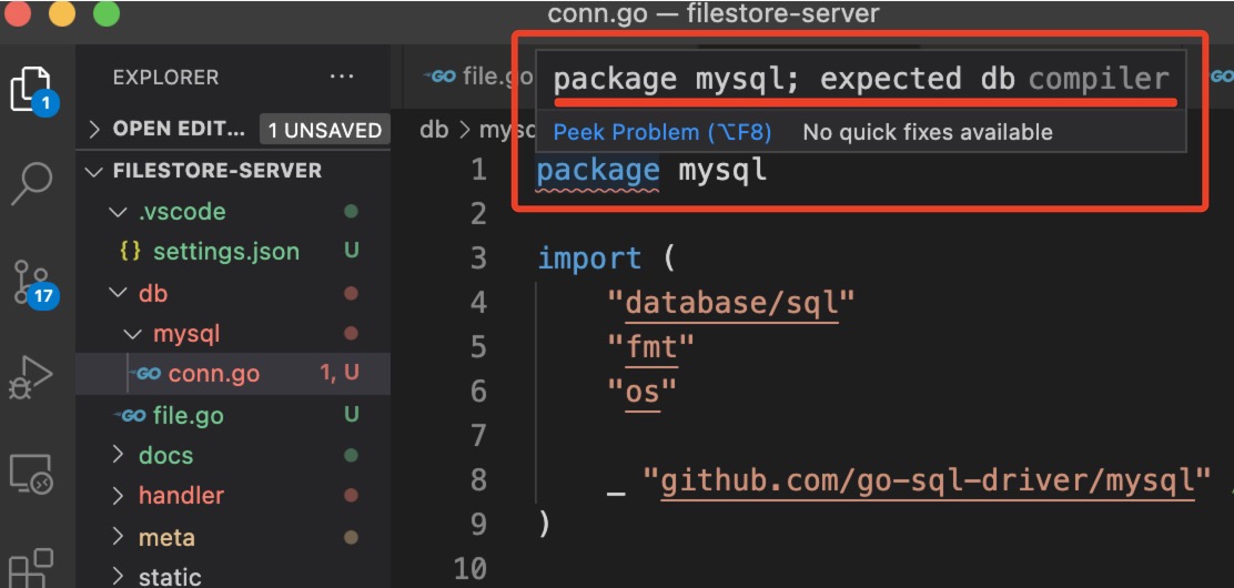 package mysql; expected db