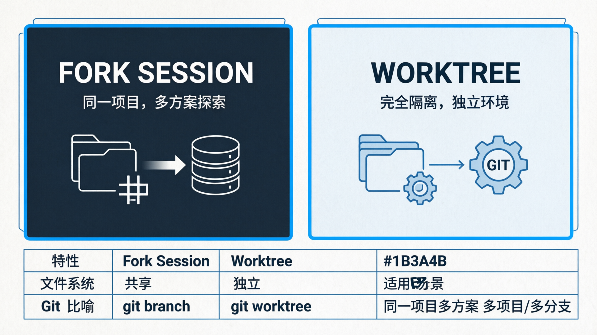 Worktree vs Fork Session 对比图