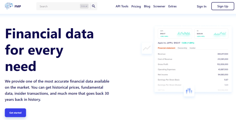Financial Modeling Prep Stocks API 的主页