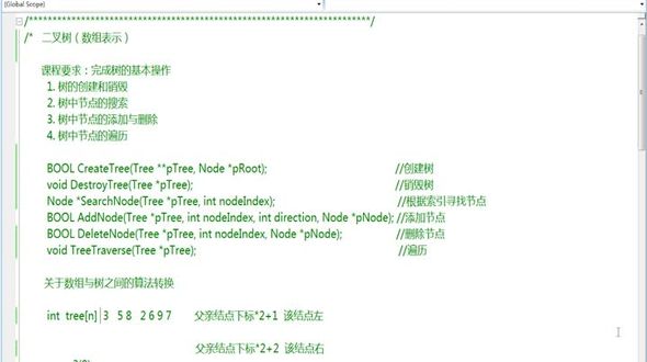 二叉树数组实现编码说明