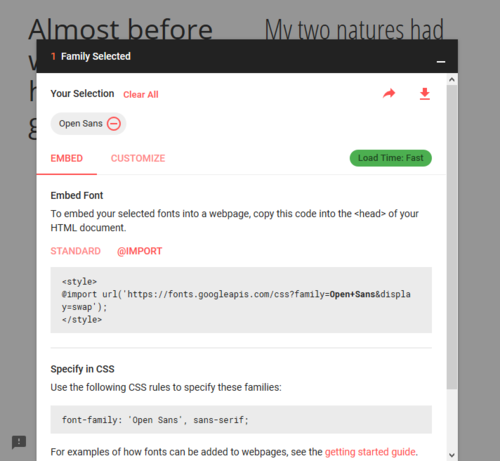 如何在css文件中导入google web字体