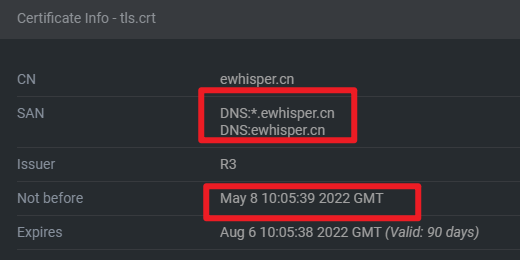 续期成功的 ewhisper.cn 通配符证书