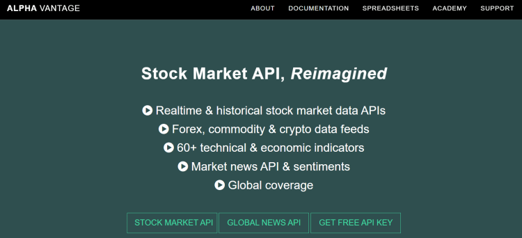 Alpha Vantage API 的主页